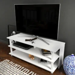 Meuble Tv Sena Design 100 % Panneau De Particules Plaqué Mélaminé En Couleur Blanc120x47,4x44,6cm -Pas Cher Mobiliora Magasin meuble tv 12358163
