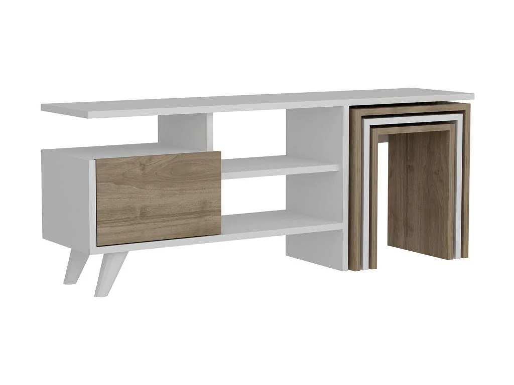 Meuble Tv Sena Design 100 % Panneau De Particules Plaqué Mélaminé En Couleur Blanc Nogal, 120x49x29,5cm 3 Meuble Tv Sena Design 100 % Panneau De Particules Plaqué Mélaminé En Couleur Blanc Nogal, 120x49x29,5cm