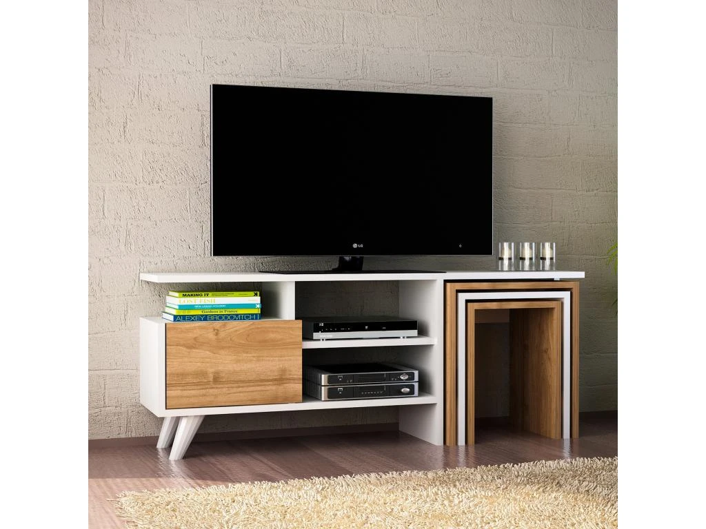 Meuble Tv Sena Design 100 % Panneau De Particules Plaqué Mélaminé En Couleur Blanc Nogal, 120x49x29,5cm 6 Meuble Tv Sena Design 100 % Panneau De Particules Plaqué Mélaminé En Couleur Blanc Nogal, 120x49x29,5cm – Image 4