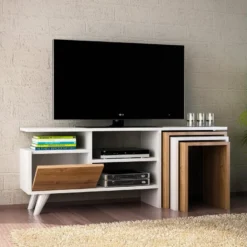 Meuble Tv Sena Design 100 % Panneau De Particules Plaqué Mélaminé En Couleur Blanc Nogal, 120x49x29,5cm 11 Meuble Tv Sena Design 100 % Panneau De Particules Plaqué Mélaminé En Couleur Blanc Nogal, 120x49x29,5cm -Pas Cher Mobiliora Magasin meuble tv 12358307