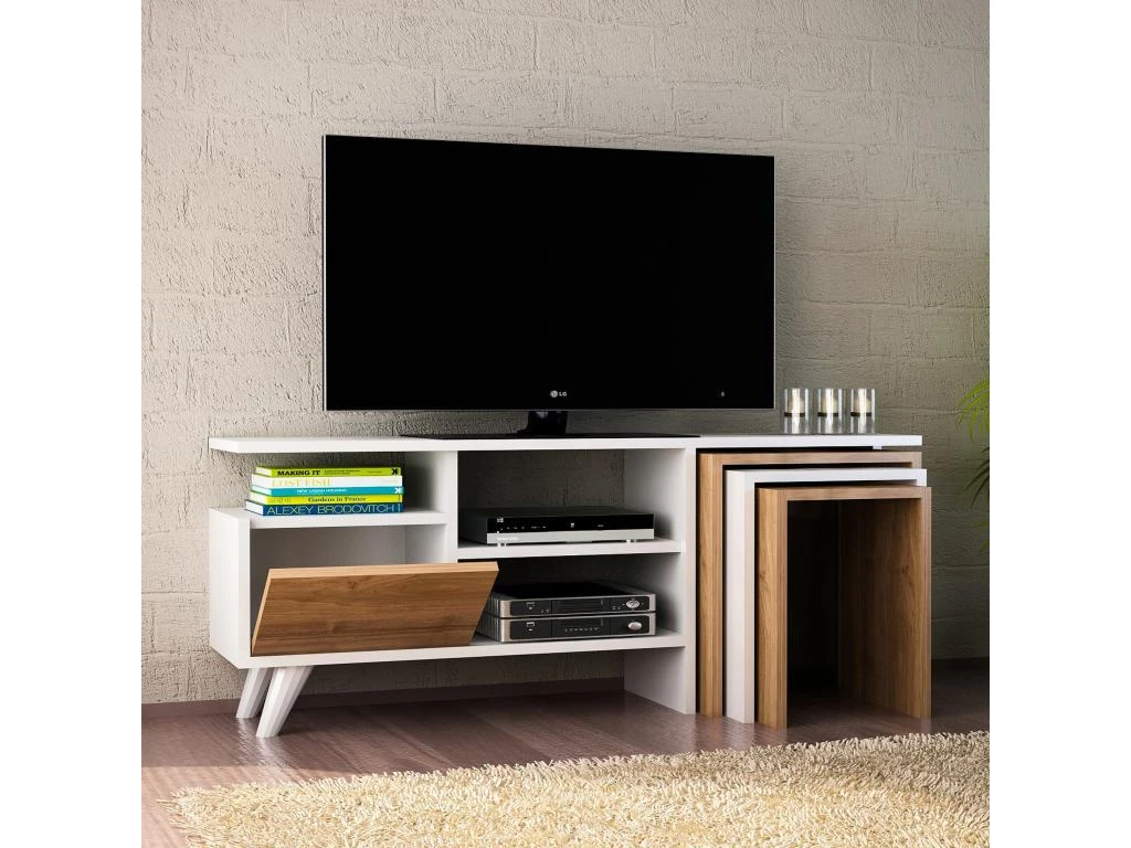 Meuble Tv Sena Design 100 % Panneau De Particules Plaqué Mélaminé En Couleur Blanc Nogal, 120x49x29,5cm 7 Meuble Tv Sena Design 100 % Panneau De Particules Plaqué Mélaminé En Couleur Blanc Nogal, 120x49x29,5cm – Image 5