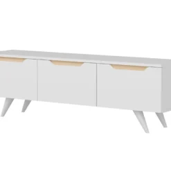 Meuble Tv Sena Design 100 % Panneau De Particules Plaqué Mélaminé En Couleur Blanc Roble 150x44x35cm