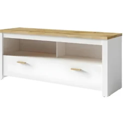 Meuble TV Nicea 2 Niches 1 Tiroir Blanc Chêne - Blanc