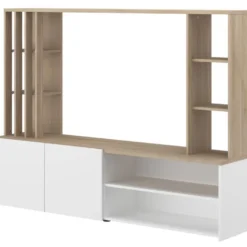 Mur TV Avec Rangements - Naturel Et Blanc - GORBELLA 18 Mur TV Avec Rangements - Naturel Et Blanc - GORBELLA -Pas Cher Mobiliora Magasin meuble tv 12441069