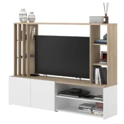 Mur TV Avec Rangements - Naturel Et Blanc - GORBELLA 16 Mur TV Avec Rangements - Naturel Et Blanc - GORBELLA -Pas Cher Mobiliora Magasin meuble tv 12441093