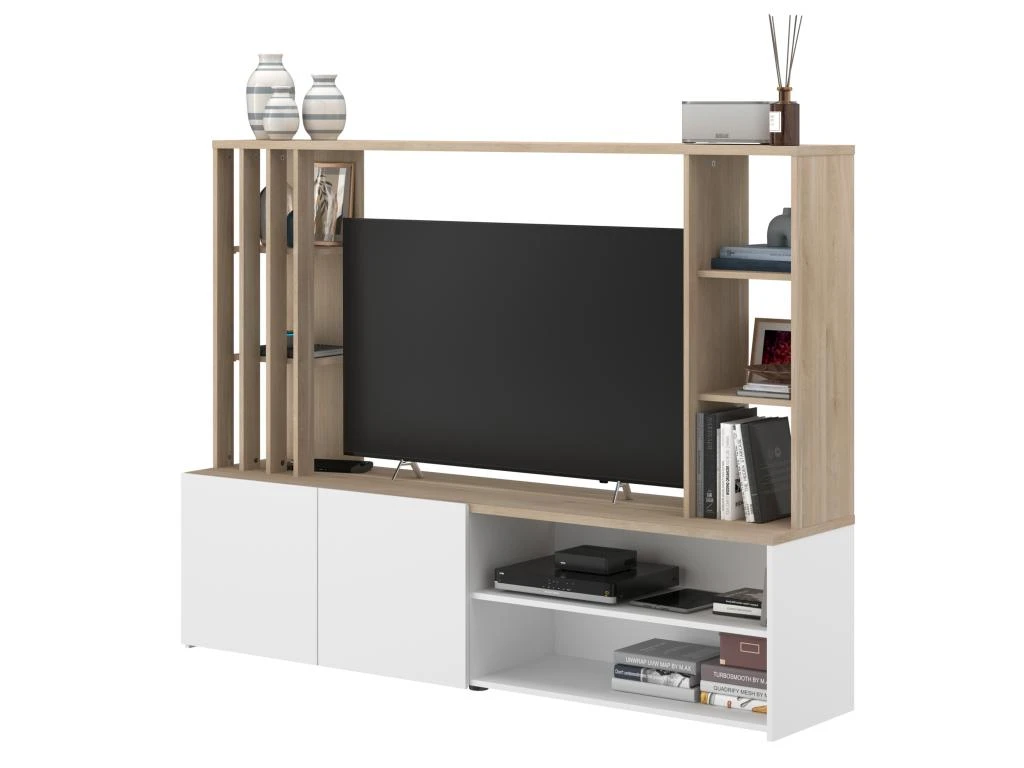 Mur TV Avec Rangements - Naturel Et Blanc - GORBELLA 6 Mur TV Avec Rangements - Naturel Et Blanc - GORBELLA – Image 4