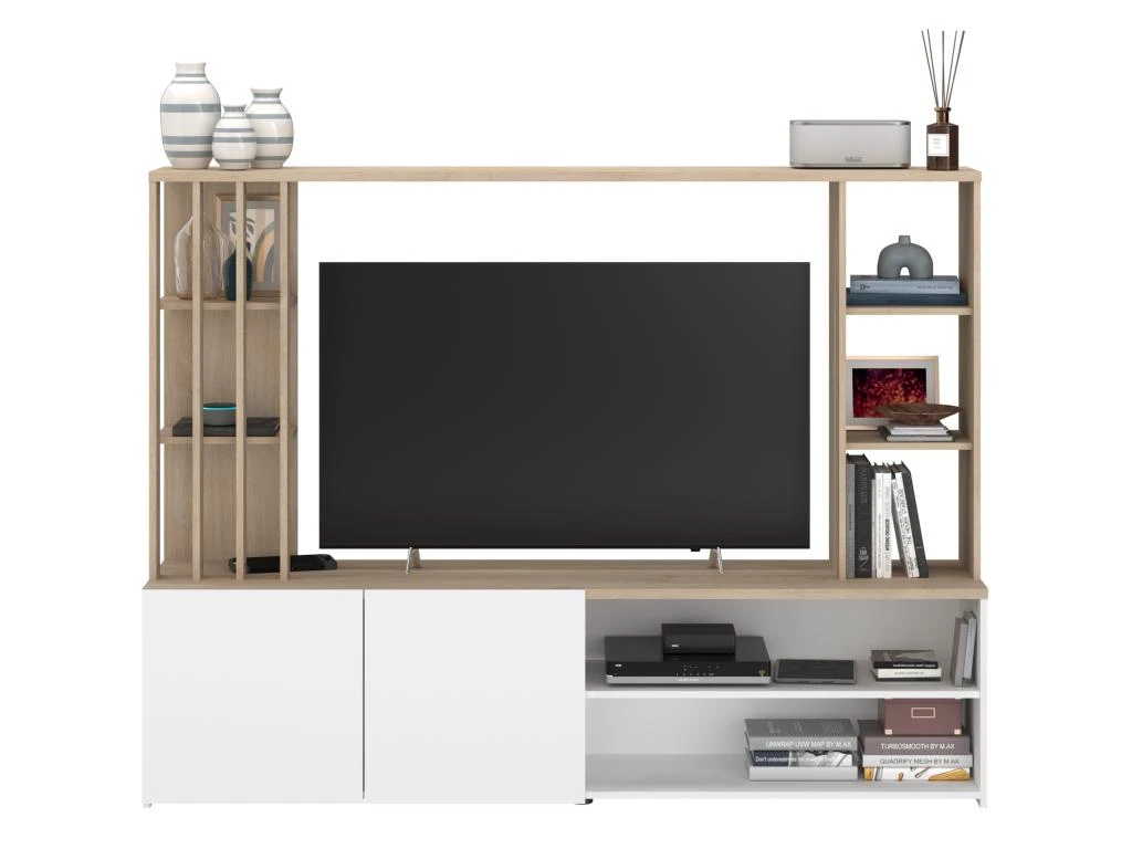 Mur TV Avec Rangements - Naturel Et Blanc - GORBELLA 5 Mur TV Avec Rangements - Naturel Et Blanc - GORBELLA – Image 3