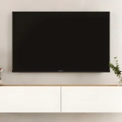Meuble TV Suspendu Avec 2 Portes - Blanc Et Naturel - AUBEPINA 10 Meuble TV Suspendu Avec 2 Portes - Blanc Et Naturel - AUBEPINA -Pas Cher Mobiliora Magasin meuble tv 12495605