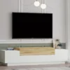 Meuble TV Avec 4 Portes - Blanc Et Naturel - OPHRISA -Pas Cher Mobiliora Magasin meuble tv 12495927