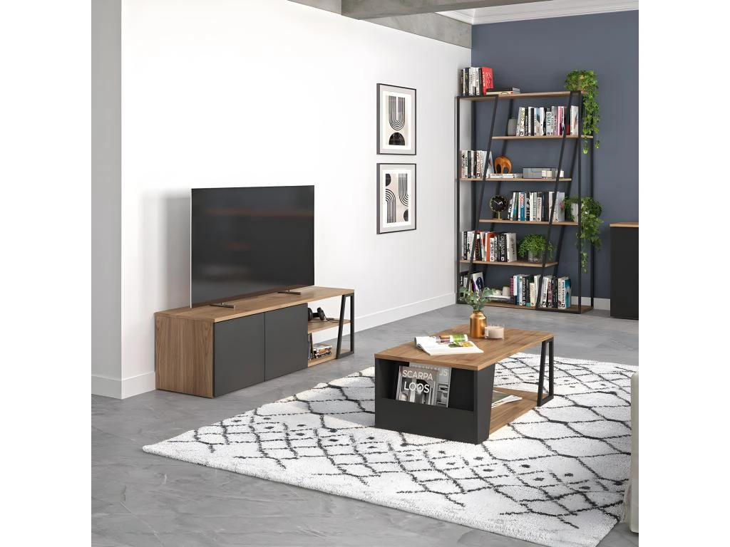 Meuble TV ALBI 145 - Noyer Et Noir Laqué - TEMAHOME 4 Meuble TV ALBI 145 - Noyer Et Noir Laqué - TEMAHOME – Image 2