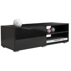 Meuble TV PODIUM 2 Niches Et 1 Porte 96 X 31 - Noir - SYMBIOSIS