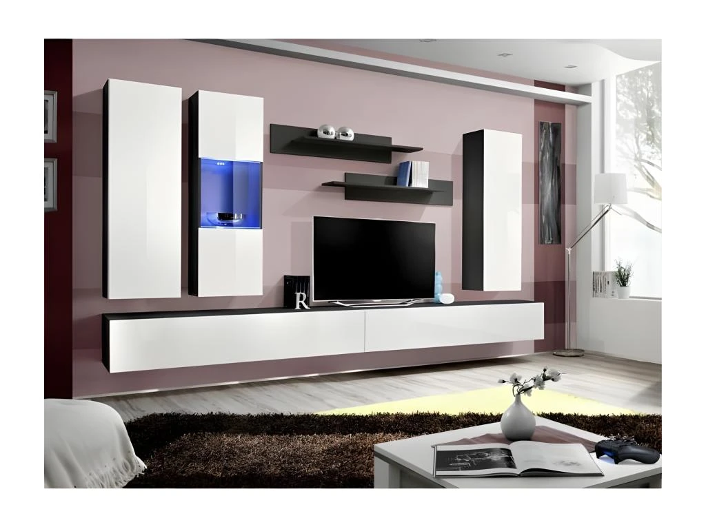 Meuble TV FLY E5 Design, Coloris Noir Et Blanc Brillant. Meuble Suspendu Moderne Et Tendance Pour Votre Salon. 3 Meuble TV FLY E5 Design, Coloris Noir Et Blanc Brillant. Meuble Suspendu Moderne Et Tendance Pour Votre Salon.