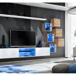 Ensemble Meubles De Salon SWITCH XXI Design, Coloris Blanc Et Chêne.