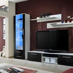 Meuble TV GALINO Design, Coloris Noir Et Blanc Brillant. Meuble Moderne Et Tendance Pour Votre Salon.