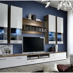 Composition De Meubles TV Collection SAGA. Coloris Noyer Et Blanc