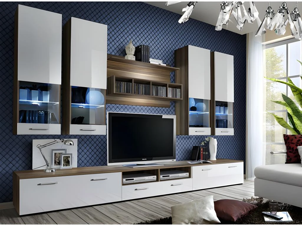 Composition De Meubles TV Collection SAGA. Coloris Noyer Et Blanc 3 Composition De Meubles TV Collection SAGA. Coloris Noyer Et Blanc