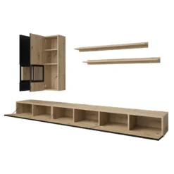 Ensemble De 7 Meubles De Salon Collection RAMOS. Chêne Et Noir Super Mat. -Pas Cher Mobiliora Magasin meuble tv 12533477