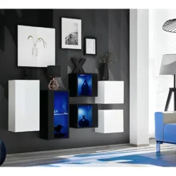Ensemble Meubles De Salon SWITCH SBIV Design. Coloris Blanc Et Noir.