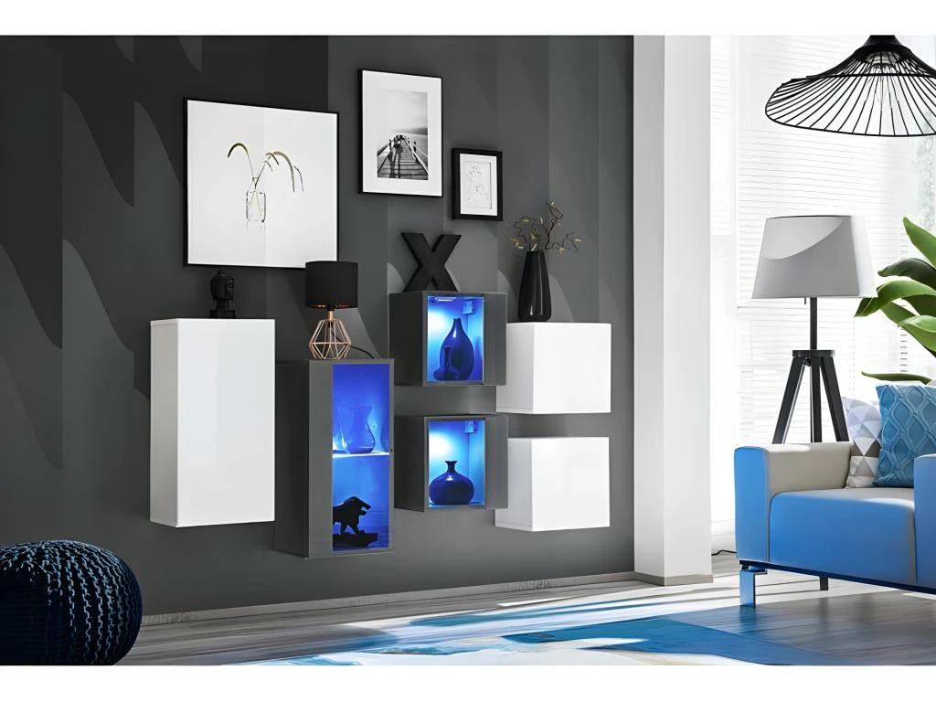 Ensemble Meubles De Salon SWITCH SBIV Design. Coloris Blanc Et Gris. 3 Ensemble Meubles De Salon SWITCH SBIV Design. Coloris Blanc Et Gris.