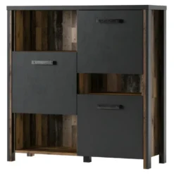 Ensemble 5 Meubles De Salon Collection WINDSOR. Coloris Gris Anthracite Et Chêne Foncé. -Pas Cher Mobiliora Magasin meuble tv 12533841