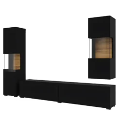 Ensemble De 3 Meubles De Salon Collection EVA. Couleur Noir Et ChĂȘne.