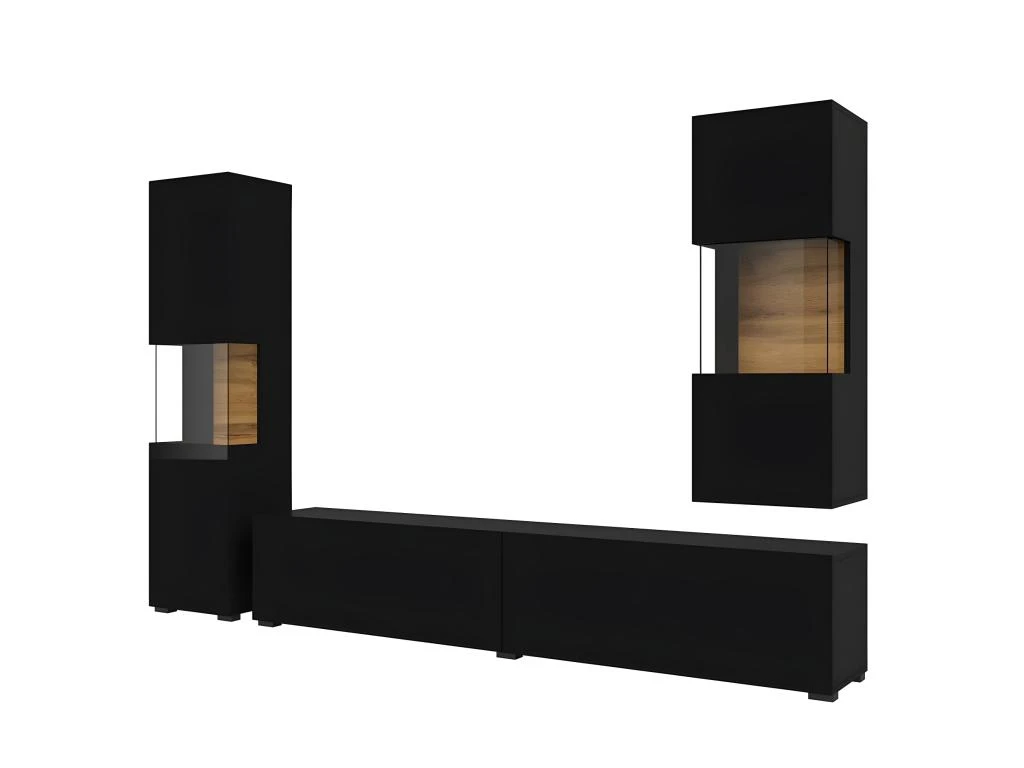 Ensemble De 3 Meubles De Salon Collection EVA. Couleur Noir Et Chêne. 3 Ensemble De 3 Meubles De Salon Collection EVA. Couleur Noir Et Chêne.