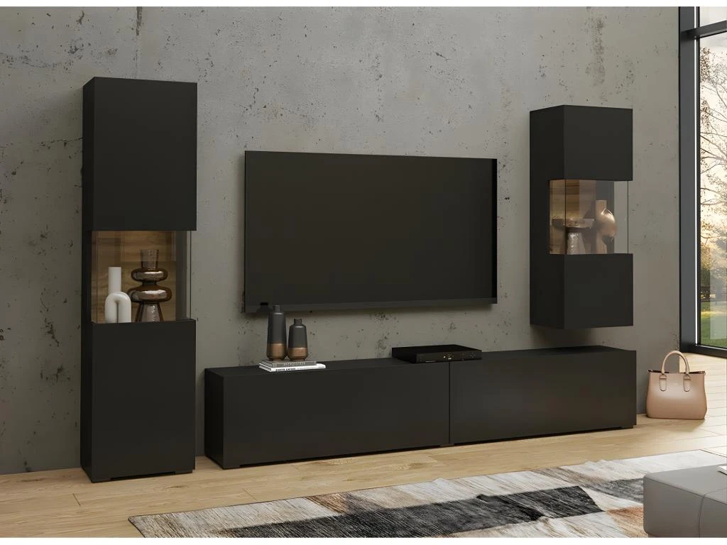 Ensemble De 3 Meubles De Salon Collection EVA. Couleur Noir Et Chêne. 4 Ensemble De 3 Meubles De Salon Collection EVA. Couleur Noir Et Chêne. – Image 2