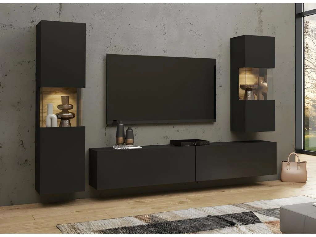 Ensemble De 3 Meubles De Salon Collection EVA. Couleur Noir Et Chêne. 5 Ensemble De 3 Meubles De Salon Collection EVA. Couleur Noir Et Chêne. – Image 3