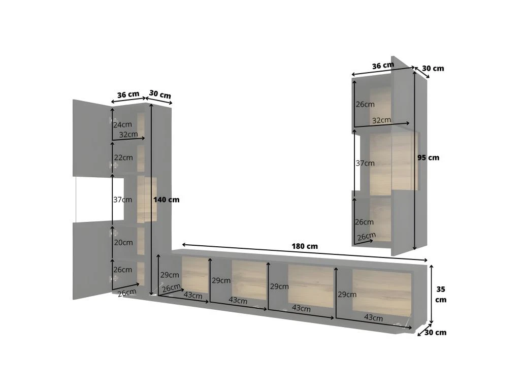 Ensemble De 3 Meubles De Salon Collection EVA. Couleur Noir Et Chêne. 7 Ensemble De 3 Meubles De Salon Collection EVA. Couleur Noir Et Chêne. – Image 5