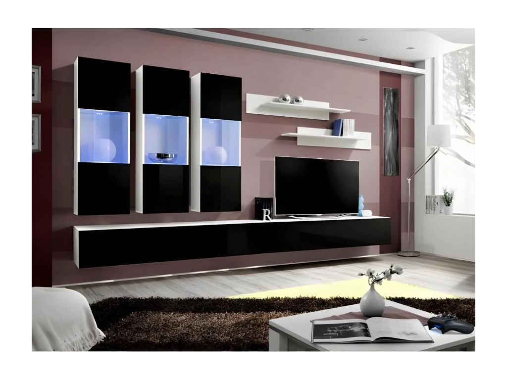 Meuble TV FLY E2 Design, Coloris Blanc Et Noir Brillant. Meuble Suspendu Moderne Et Tendance Pour Votre Salon. 3 Meuble TV FLY E2 Design, Coloris Blanc Et Noir Brillant. Meuble Suspendu Moderne Et Tendance Pour Votre Salon.