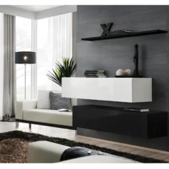 Ensemble Meubles De Salon SWITCH SBII Design, Coloris Noir Et Blanc Brillant.