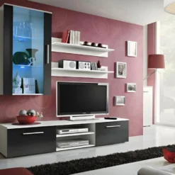Meuble TV GALINO E Design, Coloris Blanc Et Noir. Meuble Moderne Et Tendance Pour Votre Salon.