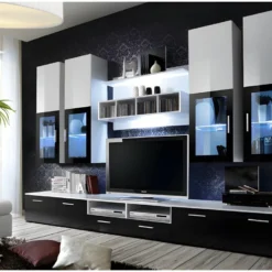 Composition De Meubles TV Design Collection LORA. Coloris Blanc Et Noir.