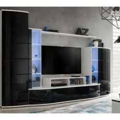 Composition De Meubles TV Collection GALAXY Design Coloris Blanc Et Noir Brillant.