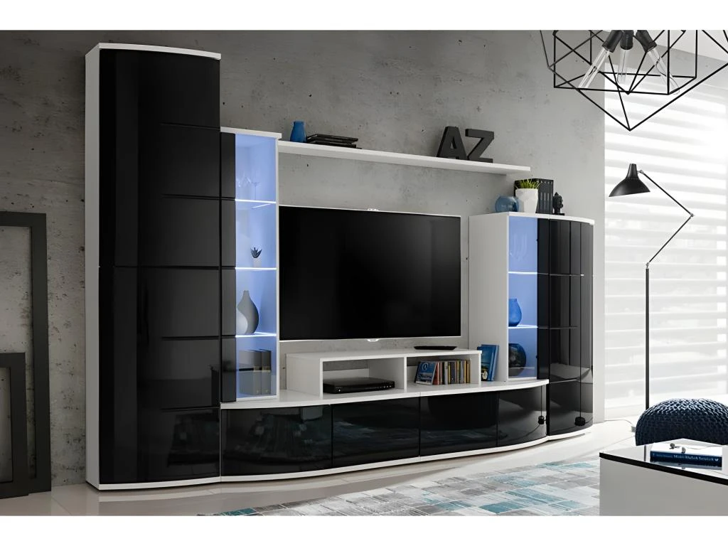Composition De Meubles TV Collection GALAXY Design Coloris Blanc Et Noir Brillant. 3 Composition De Meubles TV Collection GALAXY Design Coloris Blanc Et Noir Brillant.