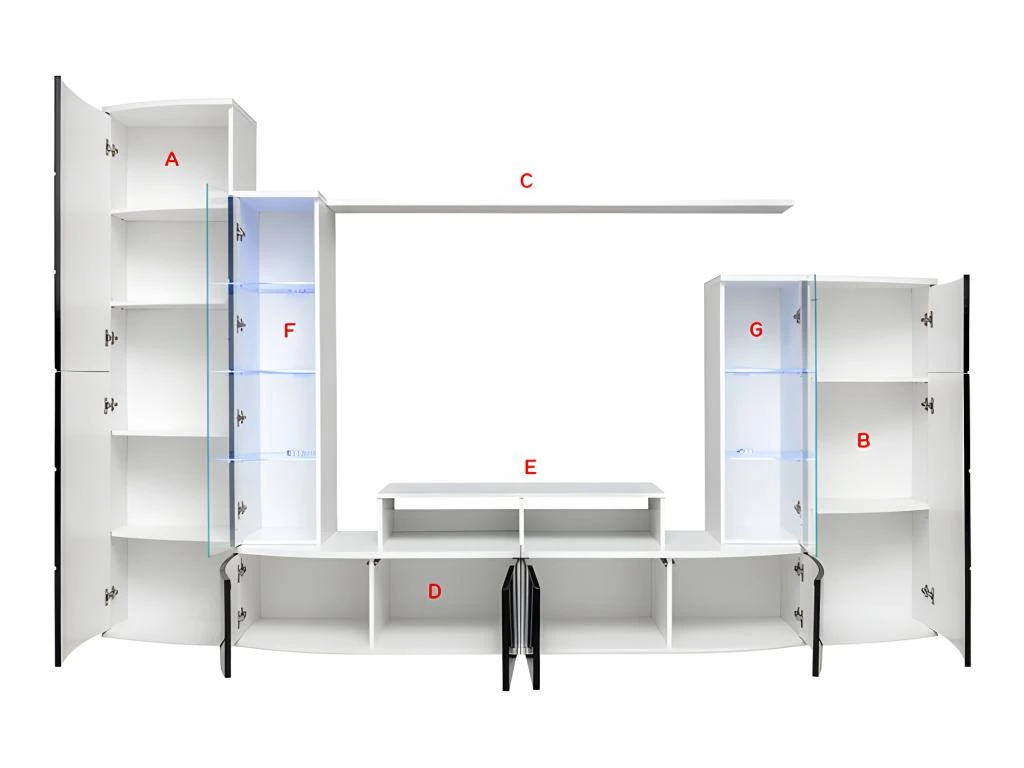 Composition De Meubles TV Collection GALAXY Design Coloris Blanc Et Noir Brillant. 5 Composition De Meubles TV Collection GALAXY Design Coloris Blanc Et Noir Brillant. – Image 3