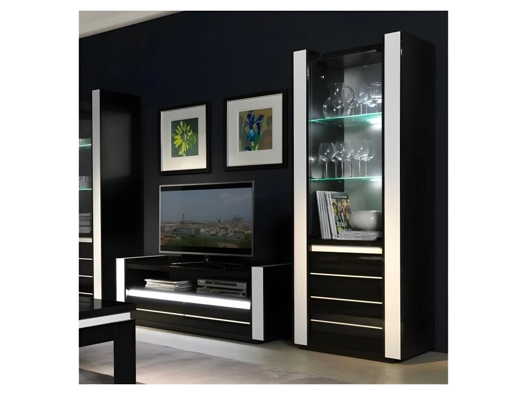 Ensemble Pour Votre Salon LINA. Meuble Tv Hifi + Vitrine Petit Modèle + LED. Meubles Design Haute Brillance 3 Ensemble Pour Votre Salon LINA. Meuble Tv Hifi + Vitrine Petit Modèle + LED. Meubles Design Haute Brillance
