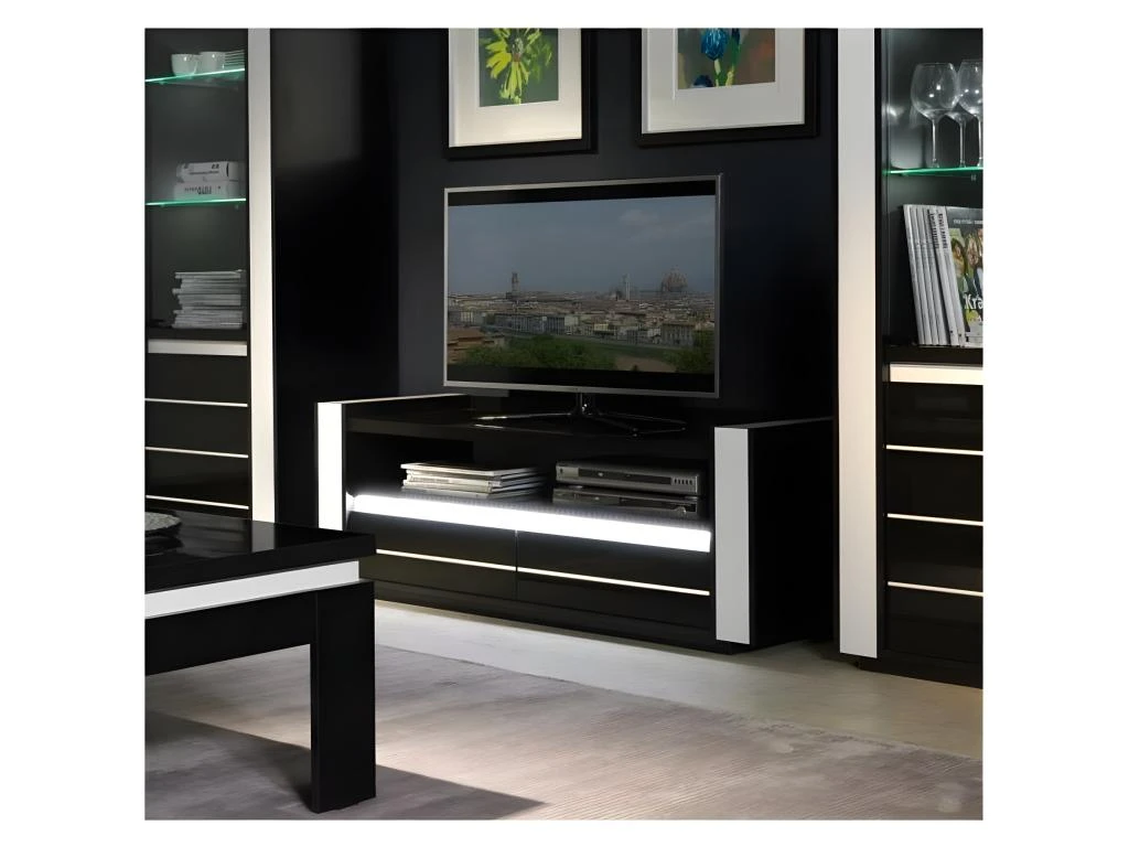 Ensemble Pour Votre Salon LINA. Meuble Tv Hifi + Vitrine Petit Modèle + LED. Meubles Design Haute Brillance 4 Ensemble Pour Votre Salon LINA. Meuble Tv Hifi + Vitrine Petit Modèle + LED. Meubles Design Haute Brillance – Image 2