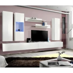 Meuble TV FLY E5 Design, Coloris Blanc Brillant. Meuble Suspendu Moderne Et Tendance Pour Votre Salon.