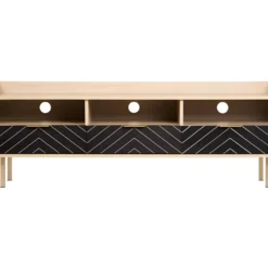 Meuble TV - Style Chic - Panneaux De Particules - Chene Et Motifs - L 140 X L 40 X H 50 Cm - Avec 3 Tiroirs Et 3 Etageres - LINE