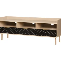 Meuble TV - Style Chic - Panneaux De Particules - Chene Et Motifs - L 140 X L 40 X H 50 Cm - Avec 3 Tiroirs Et 3 Etageres - LINE -Pas Cher Mobiliora Magasin meuble tv 12591023