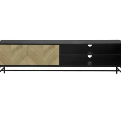 Meuble TV 2 Portes - Bois Et Metal Noir - L 180 X P 40 X H 52 - BROOKLYN