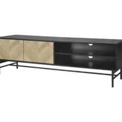 Meuble TV 2 Portes - Bois Et Metal Noir - L 180 X P 40 X H 52 - BROOKLYN -Pas Cher Mobiliora Magasin meuble tv 12591399