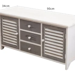 Armoire Meuble TV 2 Portes 3 Tiroirs Bois Blanc Gris 44x90x34 -Pas Cher Mobiliora Magasin meuble tv 12611189