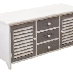 Armoire Meuble TV 2 Portes 3 Tiroirs Bois Blanc Gris 44x90x34 -Pas Cher Mobiliora Magasin meuble tv 12611193