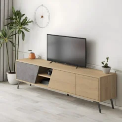 Meuble TV Fiona 180cm Chêne-Gris - Venprodin -Pas Cher Mobiliora Magasin meuble tv 12653229