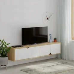 Meuble TV Spark 180cm Chêne Blanc - Venprodin -Pas Cher Mobiliora Magasin meuble tv 12653269