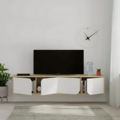 Meuble TV Spark 180cm Chêne Blanc - Venprodin -Pas Cher Mobiliora Magasin meuble tv 12653271