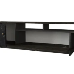 Meuble TV Avec 2 Portes Et 3 Niches - Effet Marbre Noir Et Naturel Foncé - ETALA -Pas Cher Mobiliora Magasin meuble tv 12668927