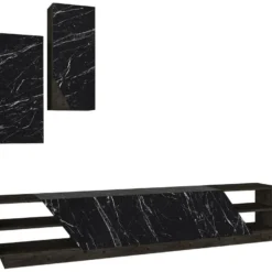Ensemble TV Avec Rangements - Effet Marbre Noir Et Naturel Foncé - ZALTIA -Pas Cher Mobiliora Magasin meuble tv 12669001